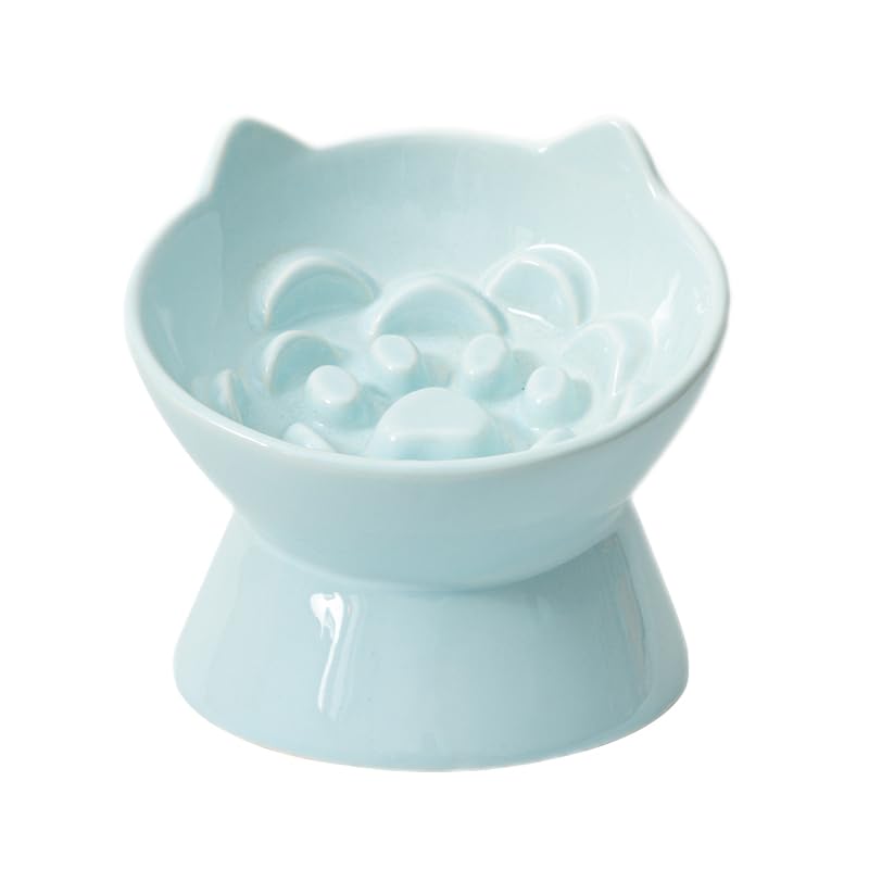 CeramiCat Slow Feeder with Ear Accents (Blue)