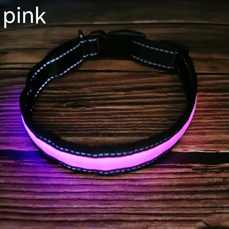 Reflective LED Dog Collar with Leather and Ribbon Design