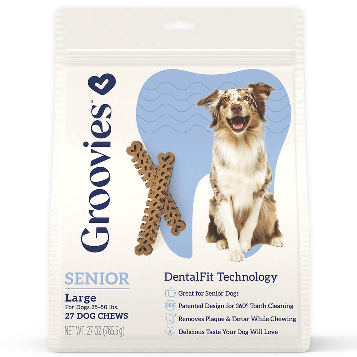 GROOVIES Senior Dog Dental Chew 27oz Large (27 Chews)
