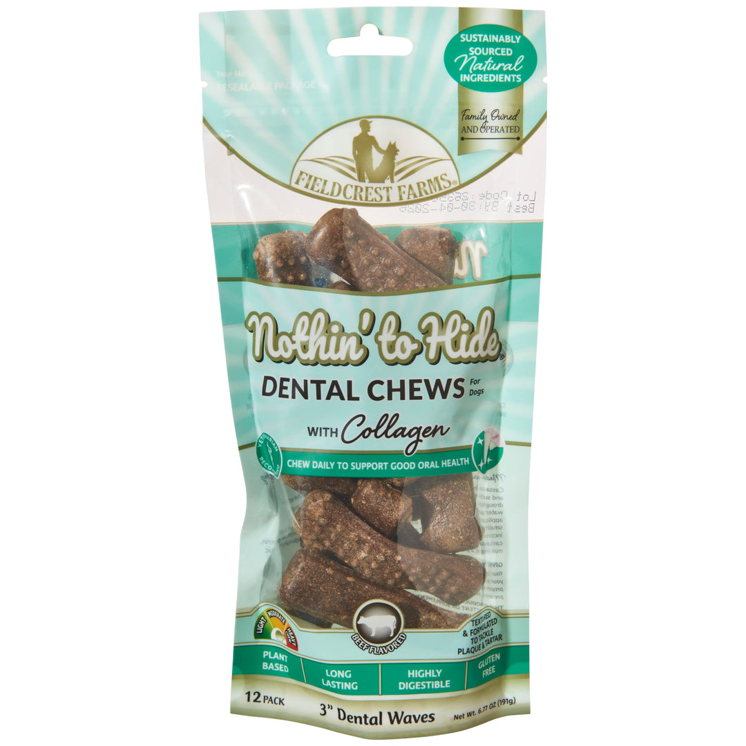 Fieldcrest Farms Dental Chews for Dogs Wave (3inches 12count Pack) – Tackles Plaque Tartar Promotes Dental Health – w/Collagen Organic Gluten-Free