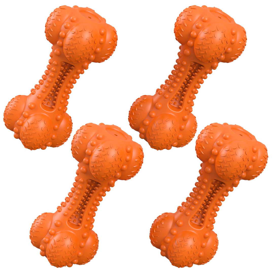 KrauzPet Dog Squeaky Chew Toys for Aggressive Chewers Long Lasting Tough Rubber Bones for Teeth Cleaning Indestructible Pet Toy for Large Medium Breed Dogs
