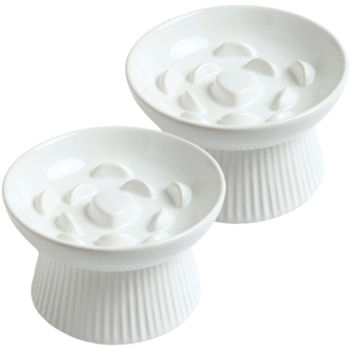 LE SERVETA Ceramic Dual Cat Slow Feeder Bowl Set - Anti-Regurgitation