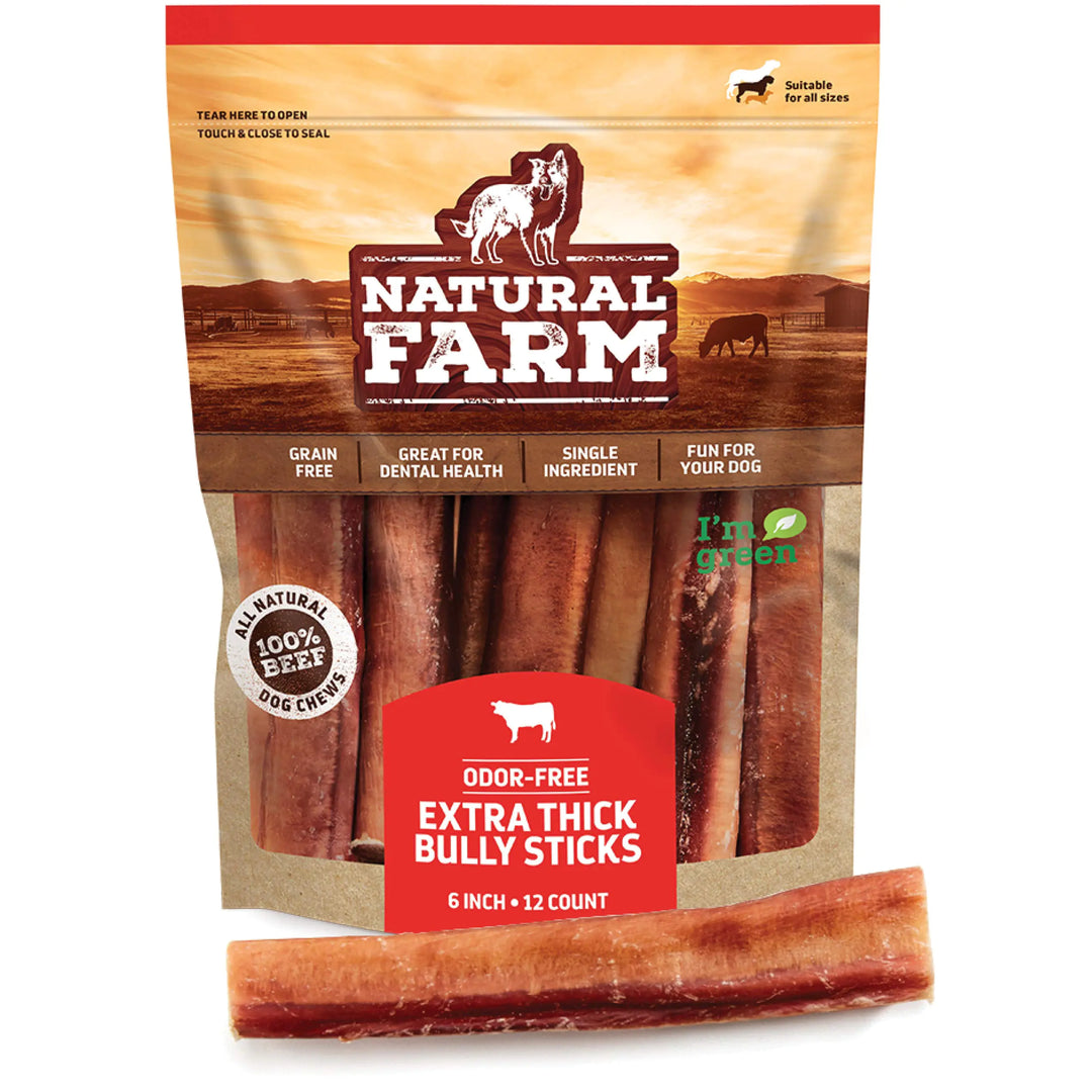 Grass-Fed Beef 6-Inch Jumbo Bully Sticks 12-Pack - Pure &amp; Long-Lasting