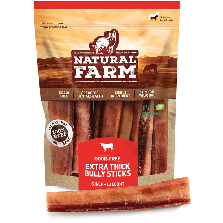 Grass-Fed Beef 6-Inch Jumbo Bully Sticks 12-Pack - Pure &amp; Long-Lasting